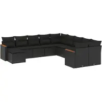 vidaXL 11-delige tuinmeubelset met kussens, zwart, polyrotan