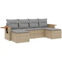 vidaXL 6-delige tuinmeubelset met kussens, beige, polyrotan