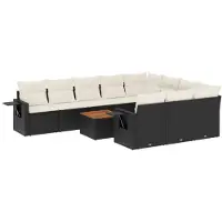 vidaXL 11-delige tuinmeubelset met kussens, zwart, polyrotan