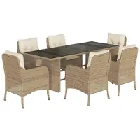 vidaXL 7-delige tuinset met kussens, beige, van polyrotan