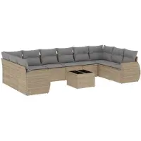 vidaXL 11-delige Tuinset met kussens poly rattan beige