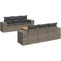 vidaXL 7-delige tuinmeubelset met kussens, grijs, polyrotan