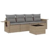 vidaXL 5-delige Loungeset met kussens poly rattan beige