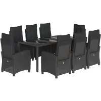vidaXL 9-delige tuinset met kussens, zwart, van polyrotan