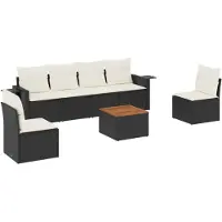 vidaXL 7-delige Loungeset met kussens poly rattan zwart