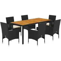 vidaXL 7-delige tuinset met kussens, zwart, polyrotan, acaciahout