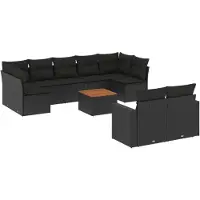 vidaXL 10-delige loungeset voor de tuin met kussens, zwart, polyrotan