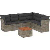 vidaXL 7-delige Loungeset met kussens poly rattan grijs
