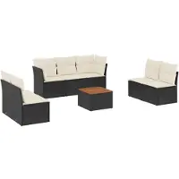 vidaXL 8-delige tuinmeubelset met kussens, zwart, polyrotan