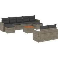 vidaXL 10-delige loungeset voor de tuin met kussens, grijs, polyrotan