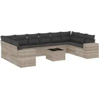 vidaXL 11-delige tuinmeubelset met sofa en kussens, lichtgrijs, polyrotan