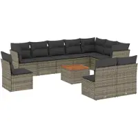vidaXL 11-delige Loungeset met kussens poly rattan grijs