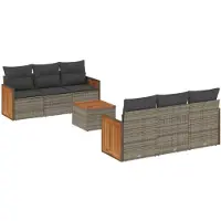 vidaXL 7-delige tuinmeubelset met kussens, grijs, polyrotan