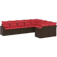 vidaXL 9-delige Loungeset met kussens poly rattan bruin