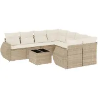 vidaXL 9-delige tuinmeubelset met kussens, beige, van polyrotan