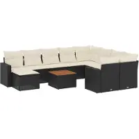 vidaXL 11-delige Loungeset met kussens poly rattan zwart