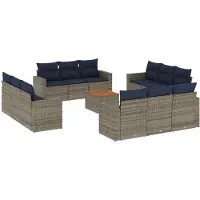 vidaXL 13-delige loungeset voor de tuin met kussens, grijs, polyrotan