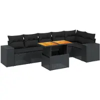 vidaXL 7-delige Loungeset met kussens poly rattan zwart