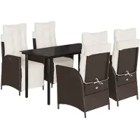 vidaXL 5-delige Tuinset met kussens poly rattan bruin