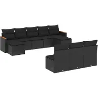 vidaXL 10-delige loungeset voor de tuin met kussens, zwart, polyrotan