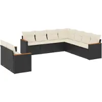 vidaXL 9-delige tuinmeubelset met kussens, zwart, polyrotan