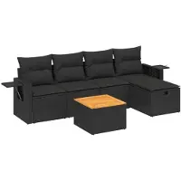 vidaXL 6-delige tuinmeubelset met kussens, zwart, polyrotan
