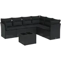 vidaXL 7-delige Loungeset met kussens poly rattan zwart