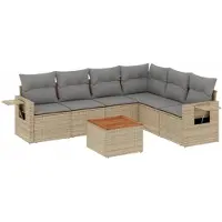 vidaXL 7-delige Loungeset met kussens poly rattan beige