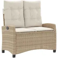 Natur24 Tuinbankje verstelbaar met kussens poly rattan beige