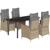 vidaXL 5-delige Tuinset met kussens poly rattan beige
