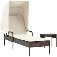 vidaXL Ligbed met luifel en tafel poly rattan bruin