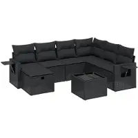 vidaXL 8-delige tuinmeubelset met kussens, zwart, polyrotan