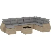 vidaXL 9-delige Loungeset met kussens poly rattan beige
