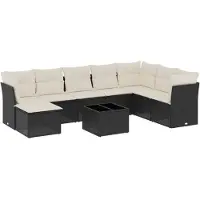 vidaXL 9-delige tuinmeubelset met kussens, zwart, polyrotan