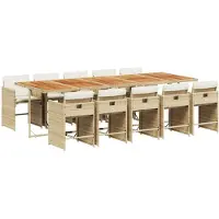 vidaXL 11-delige Tuinset met kussens poly rattan beige