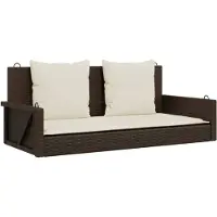 vidaXL Schommelbank met kussens 119x56x48 cm poly rattan bruin