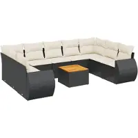 vidaXL 10-delige loungeset voor de tuin met kussens, zwart, polyrotan