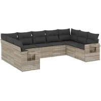 vidaXL 9-delige tuinmeubelset met kussens, lichtgrijs, polyrotan