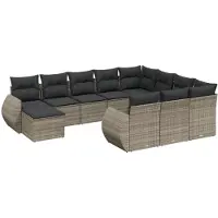 vidaXL 11-delige loungeset voor de tuin met kussens, grijs, polyrotan