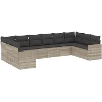 vidaXL 10-delige tuinmeubelset met sofa en kussens, lichtgrijs, polyrotan
