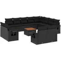 vidaXL 13-delige Loungeset met kussens poly rattan zwart