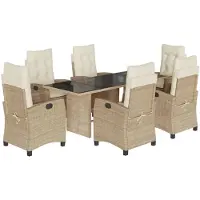 vidaXL 7-delige tuinset met kussens, beige, van polyrotan