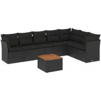 vidaXL 8-delige tuinmeubelset met kussens, zwart, polyrotan