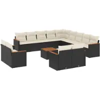 vidaXL 14-delige Loungeset met kussens poly rattan zwart