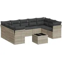 vidaXL 10-delige Loungeset met kussens poly rattan lichtgrijs