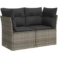 vidaXL Tuinbank 2-zits met kussens poly rattan grijs