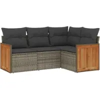 vidaXL 4-delige loungeset voor de tuin met kussens, grijs, polyrotan