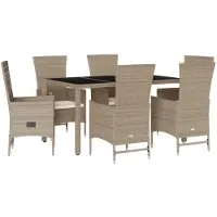 vidaXL 7-delige Tuinset met kussens poly rattan beige