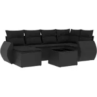 vidaXL 7-delige Loungeset met kussens poly rattan zwart