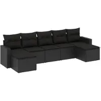 vidaXL 7-delige Loungeset met kussens poly rattan zwart